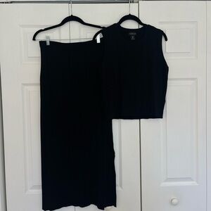 Black Ribbed Skirt and Top Set